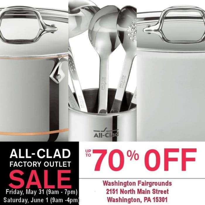 AllClad’s Factory Sale Friday, May 31st and Saturday, June 1st 2013
