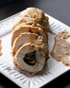 Chicken Roulade Stuffed with Mushroom Wilted Arugula and Shallots