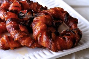 Baked Sriracha Glazed Man Candy Bacon Wrapped Onion Rings