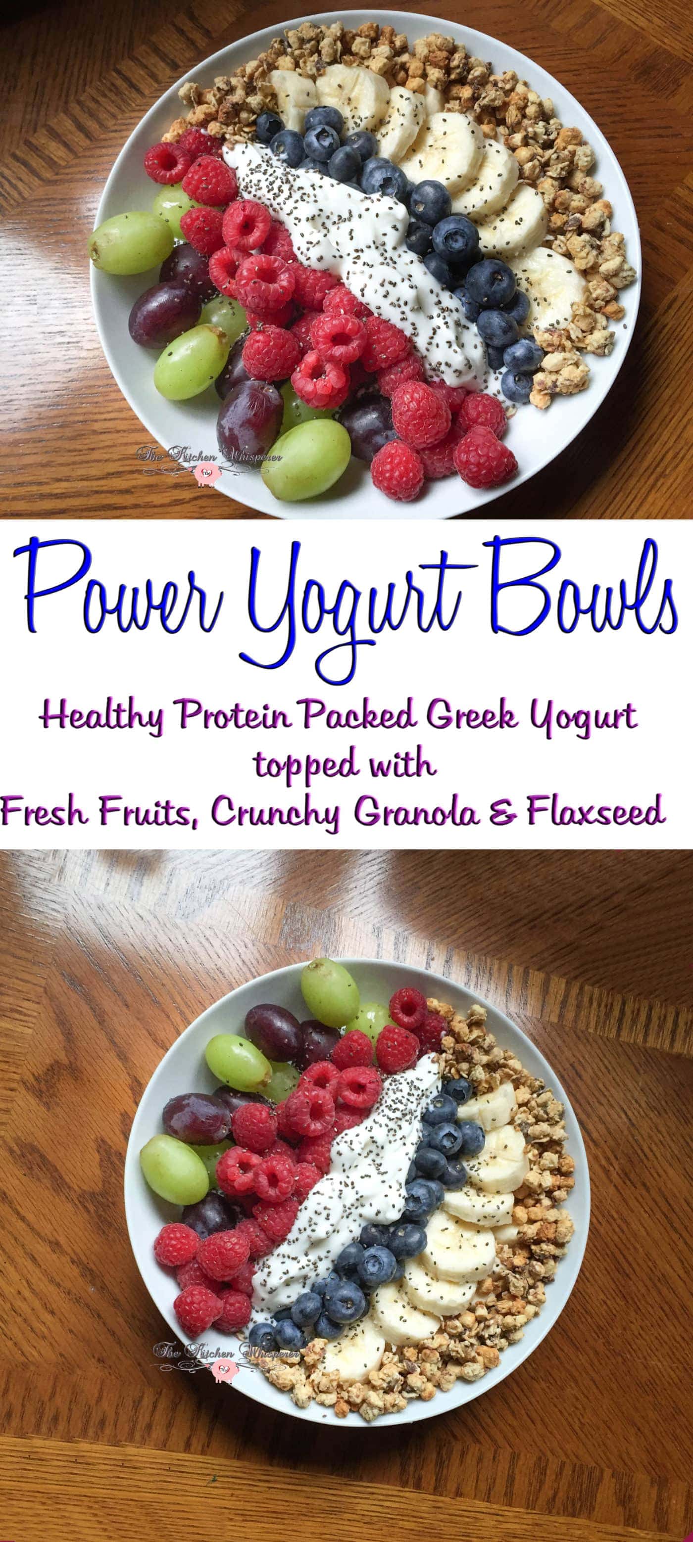 Healthy Power Yogurt Bowls with Fruit, Crunchy Granola and Flaxseed