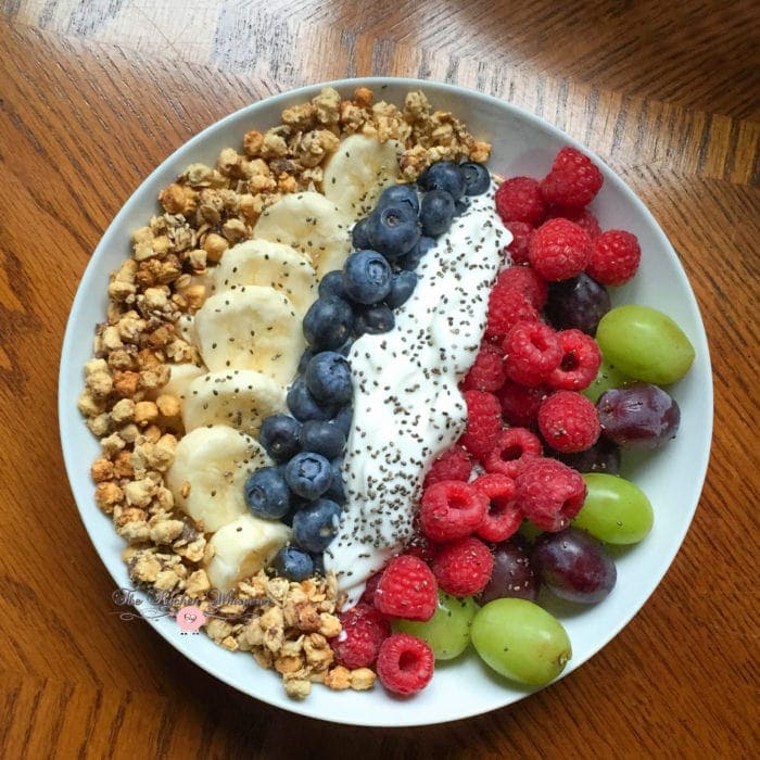 Healthy Power Yogurt Bowls with Fruit, Crunchy Granola and Flaxseed