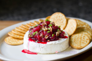 Creamy Baked Brie with Cranberry Relish & Toasted Pecans