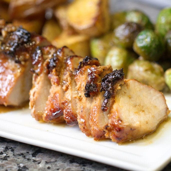 Sheet Pan Applewood Bacon Top Pork Tenderloin with Herbed Potatoes and ...