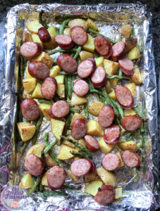 Sheet Pan Smoked Kielbasa with Herbed Potatoes and Green Beans