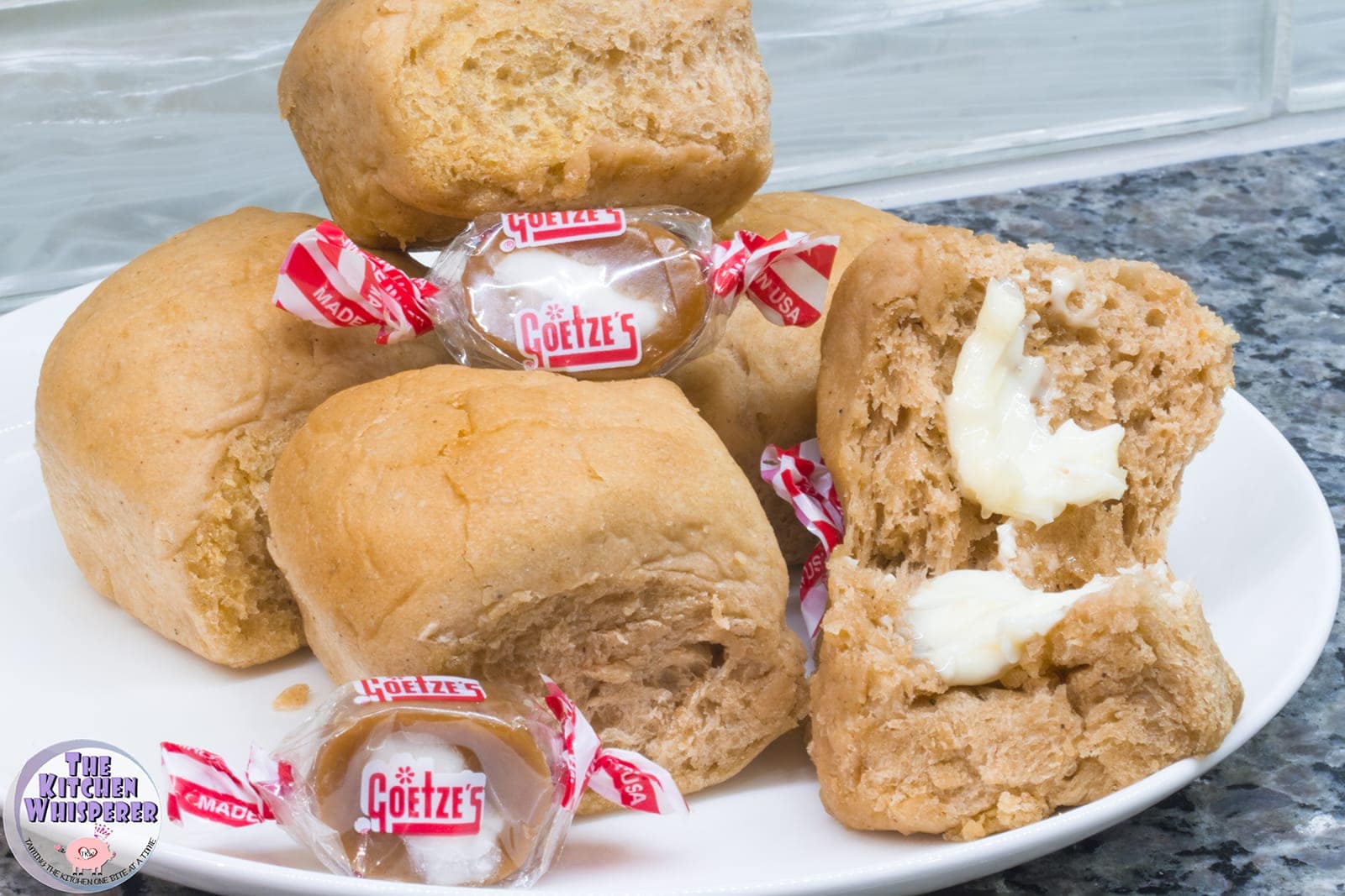 Caramel Pumpkin Dinner Rolls featuring Goetze’s Vanilla Caramel Creams®