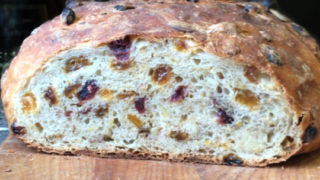 Most Awesomest No Knead Orange Cranberry Raisin Almond Bread