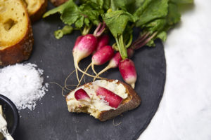 French Radishes with Butter and Salt on toast