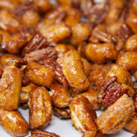 Sriracha Honey Butter Candied Pecans and Pretzels