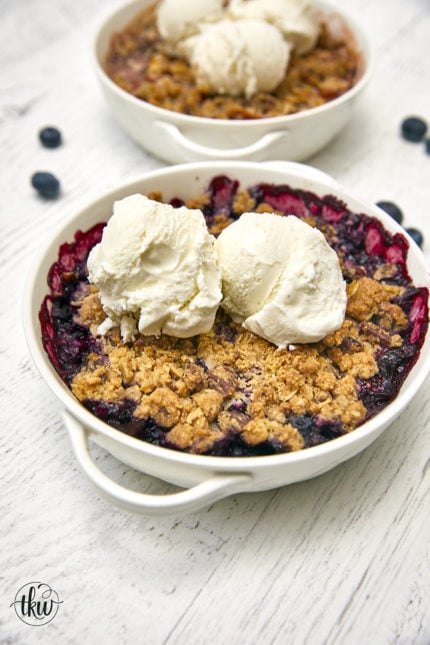 Black and Blue Berry Fruit Crisp with Cinnamon Oat Pecan Streusel