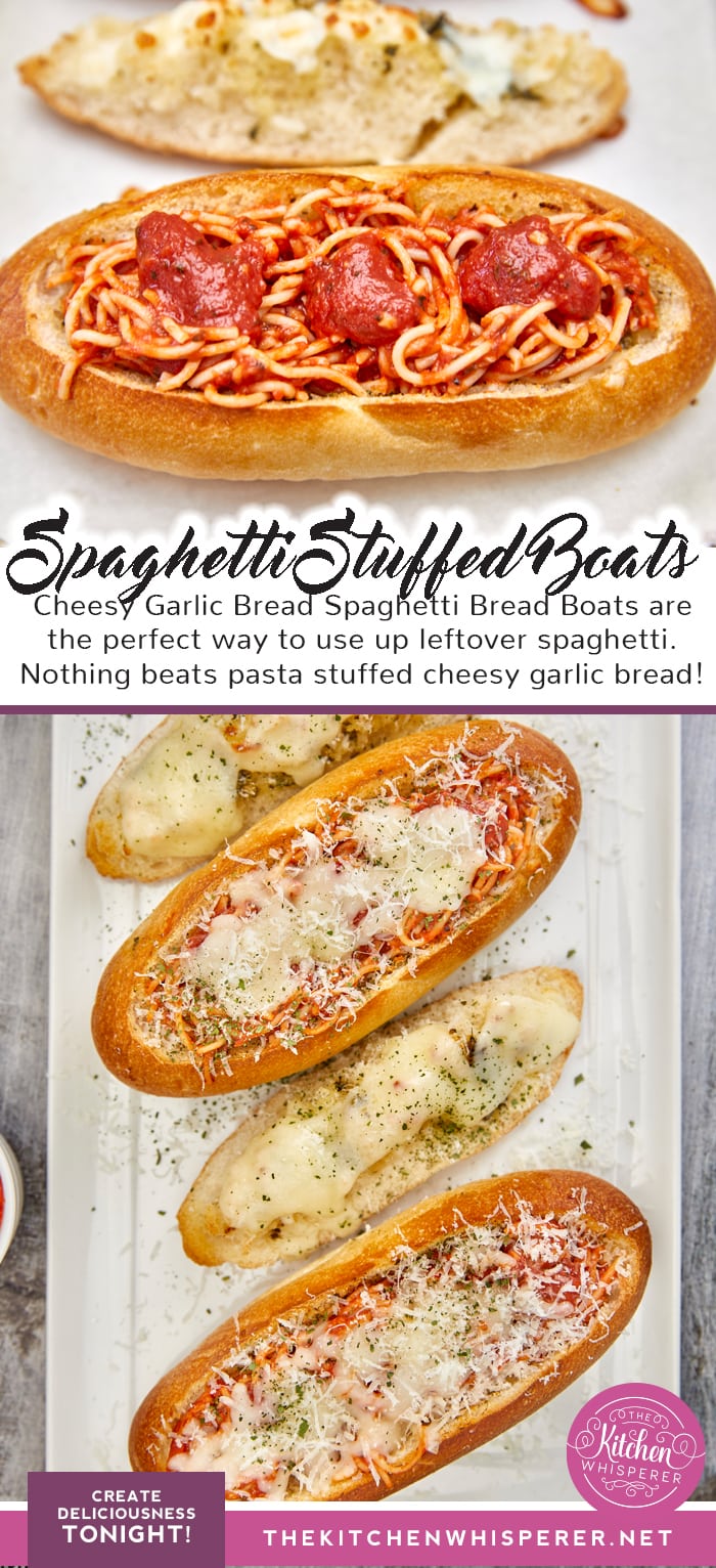 Cheesy Garlic Bread Spaghetti Bread Boats