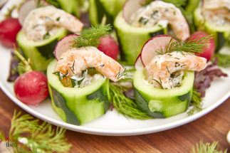 Chilled Shrimp Cucumber Cups with Creamy Herb Sauce