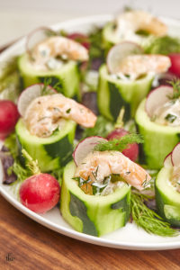 Chilled Shrimp Cucumber Cups with Creamy Herb Sauce