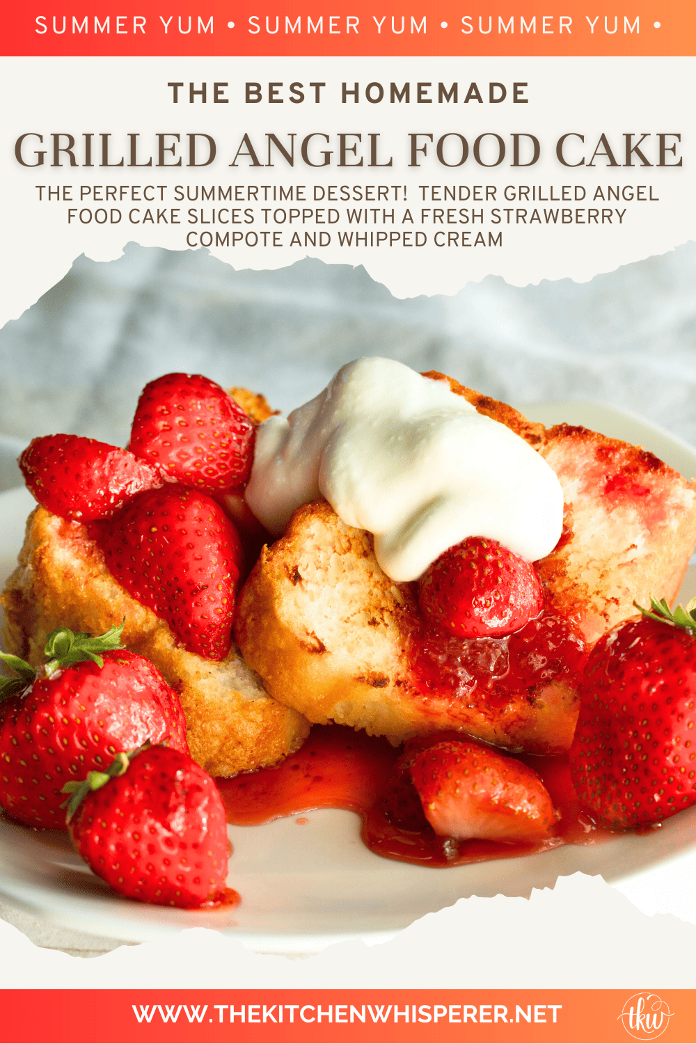 Grilled Angel Food Cake Topped With Strawberry Compote