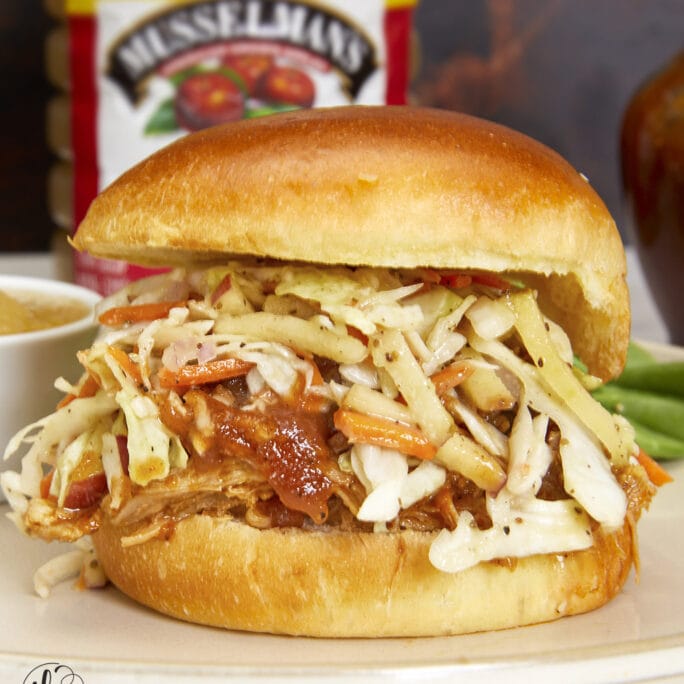 The Most Amazing Pulled Chicken Sandwich With Crisp Apple Coleslaw