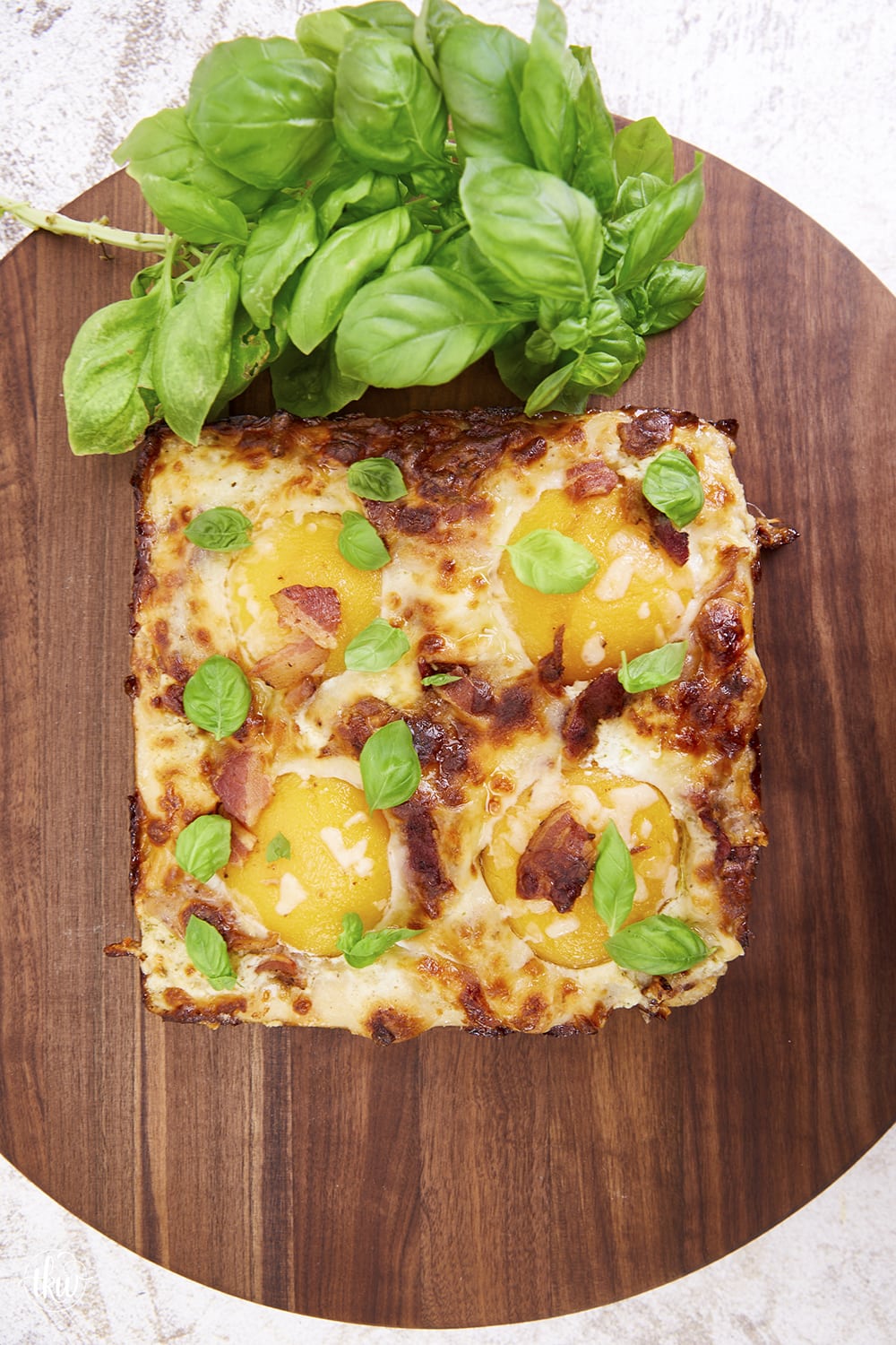 Ultimate Summer Peach Basil Bacon Sugared Pan Pizza