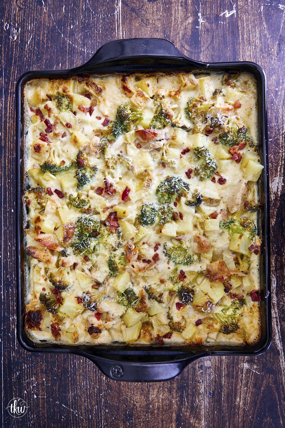 Smothered Alfredo Chicken Casserole With Potatoes Bacon And Broccoli