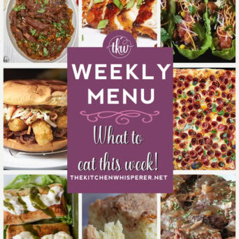 These Weekly Menu recipes allow you to get out of that same ol’ recipe rut and try some delicious and easy dishes! This week, I highly recommend making my Streusel Crumb Sour Cream Coffee Cake, Slow Cooker Pulled Banana Pepper Roast Beef, and Grandma-Style Pan Pizza with Pepperoni Cups. Weekly Menu – 7 Amazing Dinners Plus Dessert, pan pizza, lettuce cups, coffee cake, pulled beef, pepperoni pizza, birthday dinner