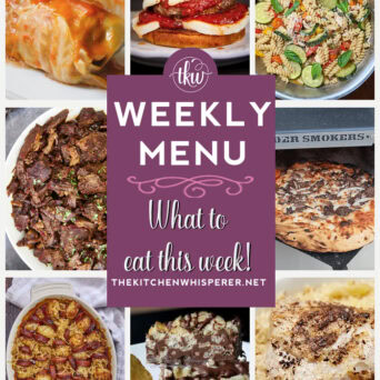 These Weekly Menu recipes allow you to get out of that same ol’ recipe rut and try some delicious and easy dishes! This week, I highly recommend making my Mom’s Classic Stuffed Cabbage Rolls, Philly Steak Pizza, and Best Ever Pork Roast and Sauerkraut. Weekly Menu – 7 Amazing Dinners Plus Dessert, pork & sauerkraut, smoked chuck roast, stuffed cabbage, philly steak pizza, best peanut sauce