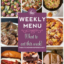 These Weekly Menu recipes allow you to get out of that same ol’ recipe rut and try some delicious and easy dishes! This week, I highly recommend making my Fried Cabbage and Noodles in Butter, BBQ Bacon Cheesy Chicken Tater Tot Casserole, and Toasted Almond Chocolate Caramel Bark with Sea Salt. Weekly Menu – 7 Amazing Dinners Plus Dessert, sheet pan meals, crock pot recipes, hot weather recipes, casserole dishes, chocolate bark, haluski