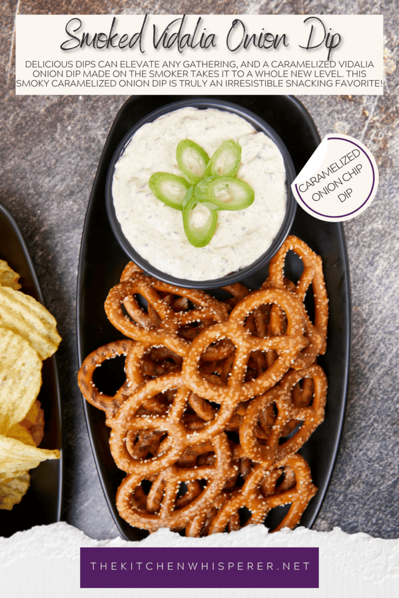 Delicious dips can elevate any gathering, and a caramelized Vidalia onion dip made on the smoker takes it to a whole new level. This smoky caramelized onion dip is truly an irresistible snacking favorite! Caramelized Vidalia Onion Dip Made On The Smoker, smoked onion dip, yoder smokers onion, best onion dip, caramelized onion dip, game day dip, chip dip, party dip