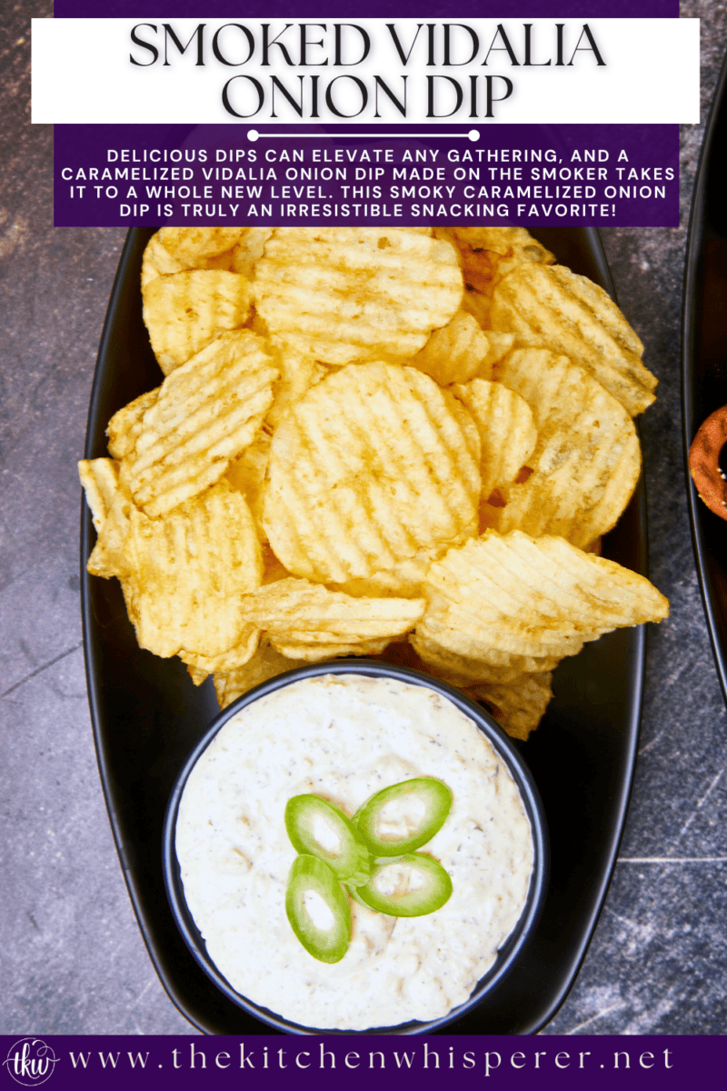 Delicious dips can elevate any gathering, and a caramelized Vidalia onion dip made on the smoker takes it to a whole new level. This smoky caramelized onion dip is truly an irresistible snacking favorite! Caramelized Vidalia Onion Dip Made On The Smoker, smoked onion dip, yoder smokers onion, best onion dip, caramelized onion dip, game day dip, chip dip, party dip