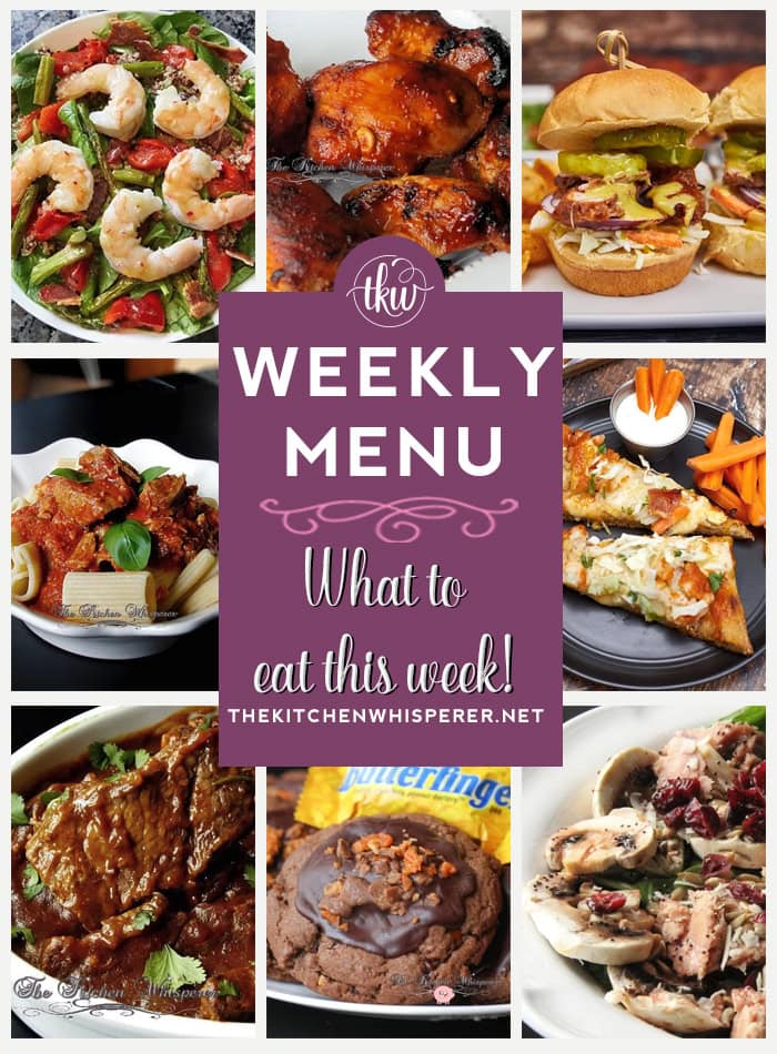 These Weekly Menu recipes allow you to get out of that same ol’ recipe rut and try some delicious and easy dishes! This week, I highly recommend making my Honey BBQ Boneless Chicken Thighs, Spicy Buffalo Cauliflower Pizza with Ranch Seasoned Slaw, and Mexican Baked Boneless Beef Short Ribs.