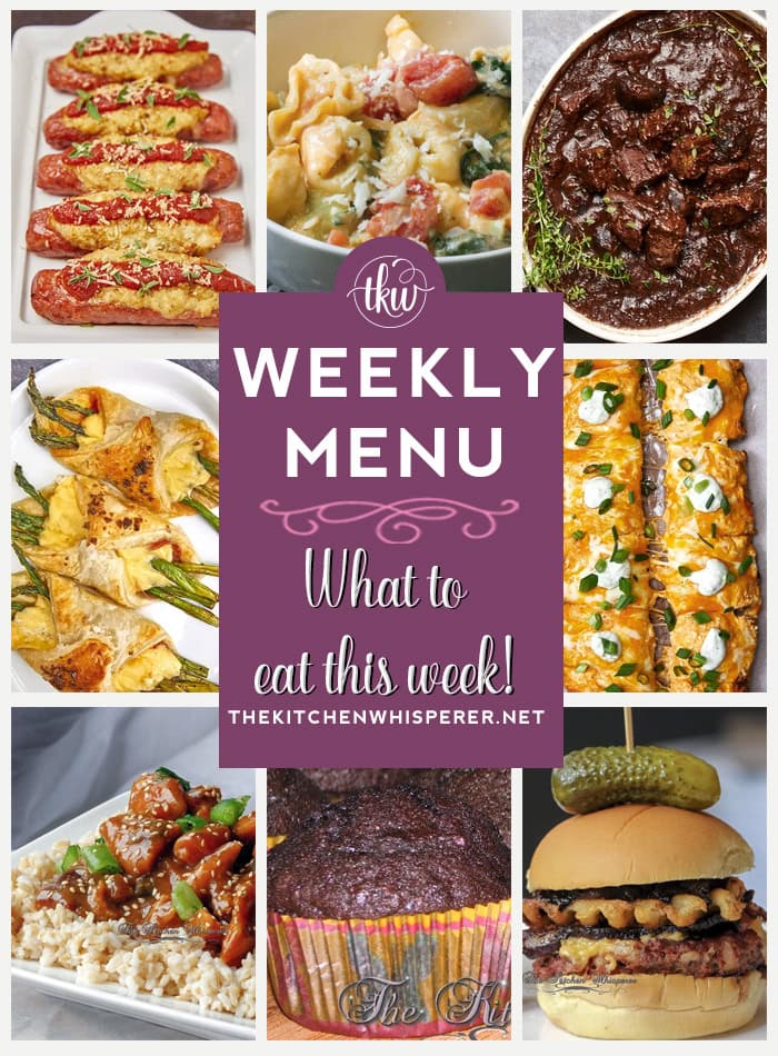 These Weekly Menu recipes allow you to get out of that same ol’ recipe rut and try some delicious and easy dishes! This week, I highly recommend making my Slow Cooker Mocha Beef Tips and Mushrooms, Crockpot Honey Sesame Chicken, and Salami & Asparagus Puffs.