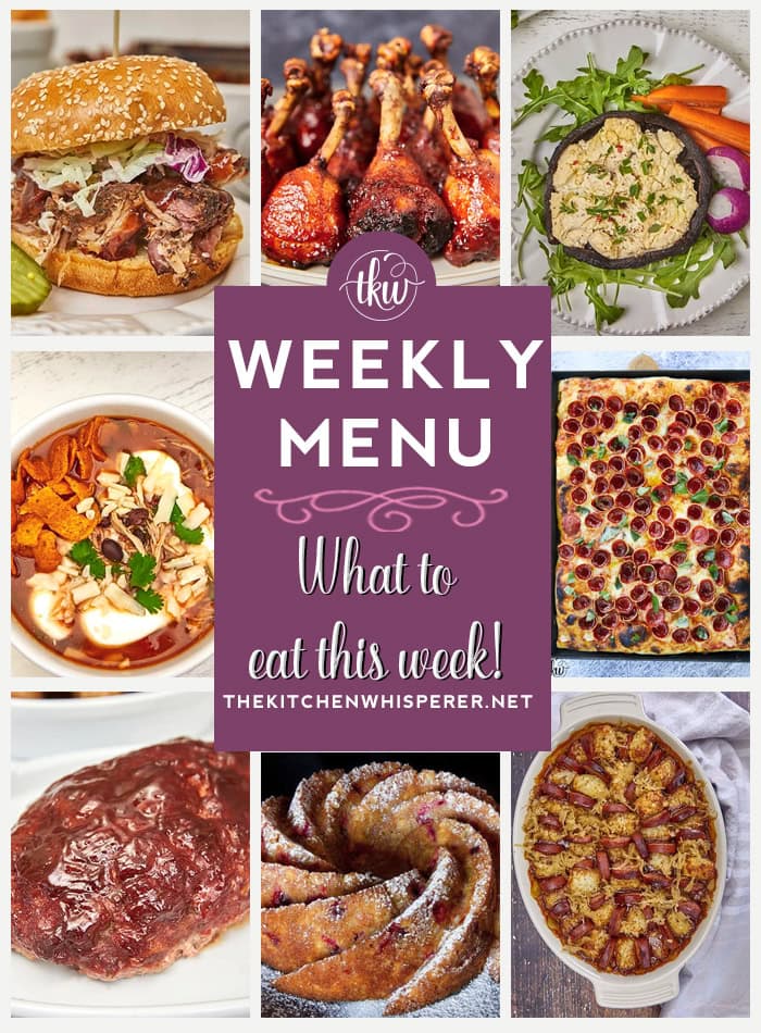 These Weekly Menu recipes allow you to get out of that same ol’ recipe rut and try some delicious and easy dishes! This week, I highly recommend making my BBQ Baked Beans Sauerkraut Tater Tot & Kielbasa Casserole, Pulled Pork Sandwiches, and Smoked Boursin Stuffed Mushroom Caps.