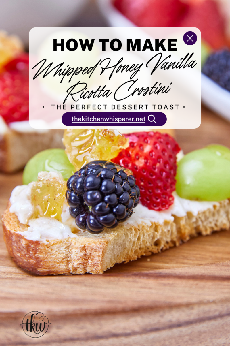 Honeycomb, whipped vanilla honey ricotta, and fresh fruits come together in a heavenly dessert crostini. This simple and sweet delight that will elevate any gathering or simply satisfy your sweet cravings. Simple Sweet Honeycomb Ricotta & Fresh Fruits Dessert Crostini, sweetened ricotta, ricotta spread, dessert ricotta, uses for leftover ricotta, bagel spread, crostini spread, cheesy dip, fruit dip, 3-ingredient ricotta dip