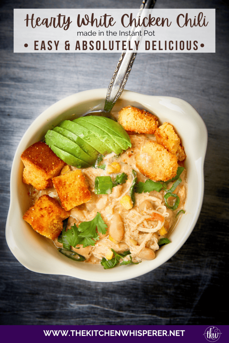 Looking for a comforting meal that’s quick to prepare? This hearty Instant Pot white chicken chili is packed with beans, hatch chiles, & a blend of spices!