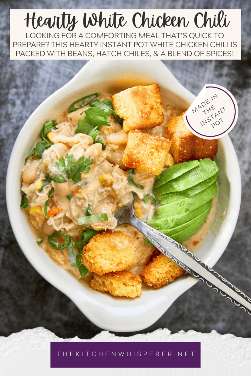 Looking for a comforting meal that’s quick to prepare? This hearty Instant Pot white chicken chili is packed with beans, hatch chiles, & a blend of spices!