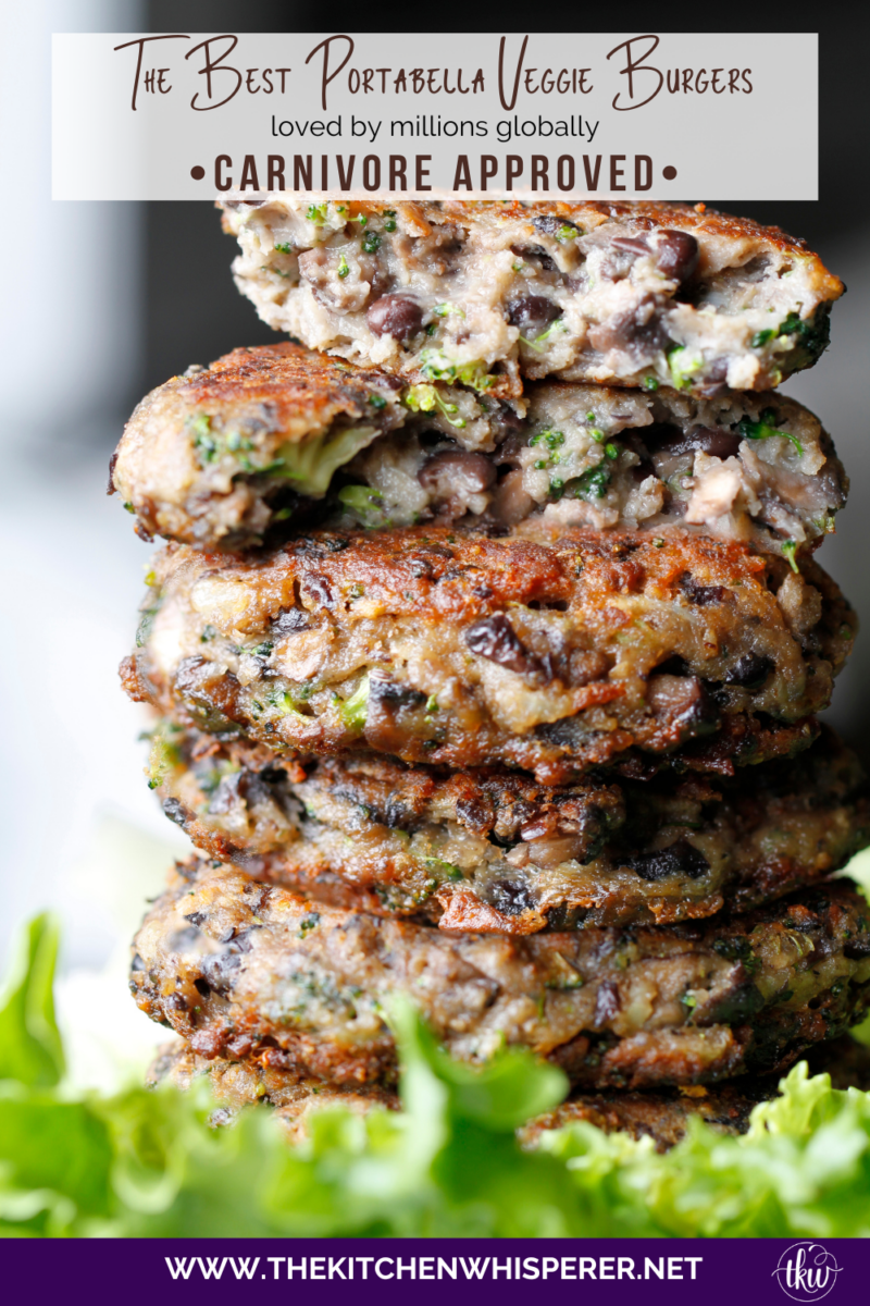 The Best Damn Chunky Portabella Veggie Burgers on the planet! Portabella mushrooms, veggies and seasonings make this a burger even carnivores love!