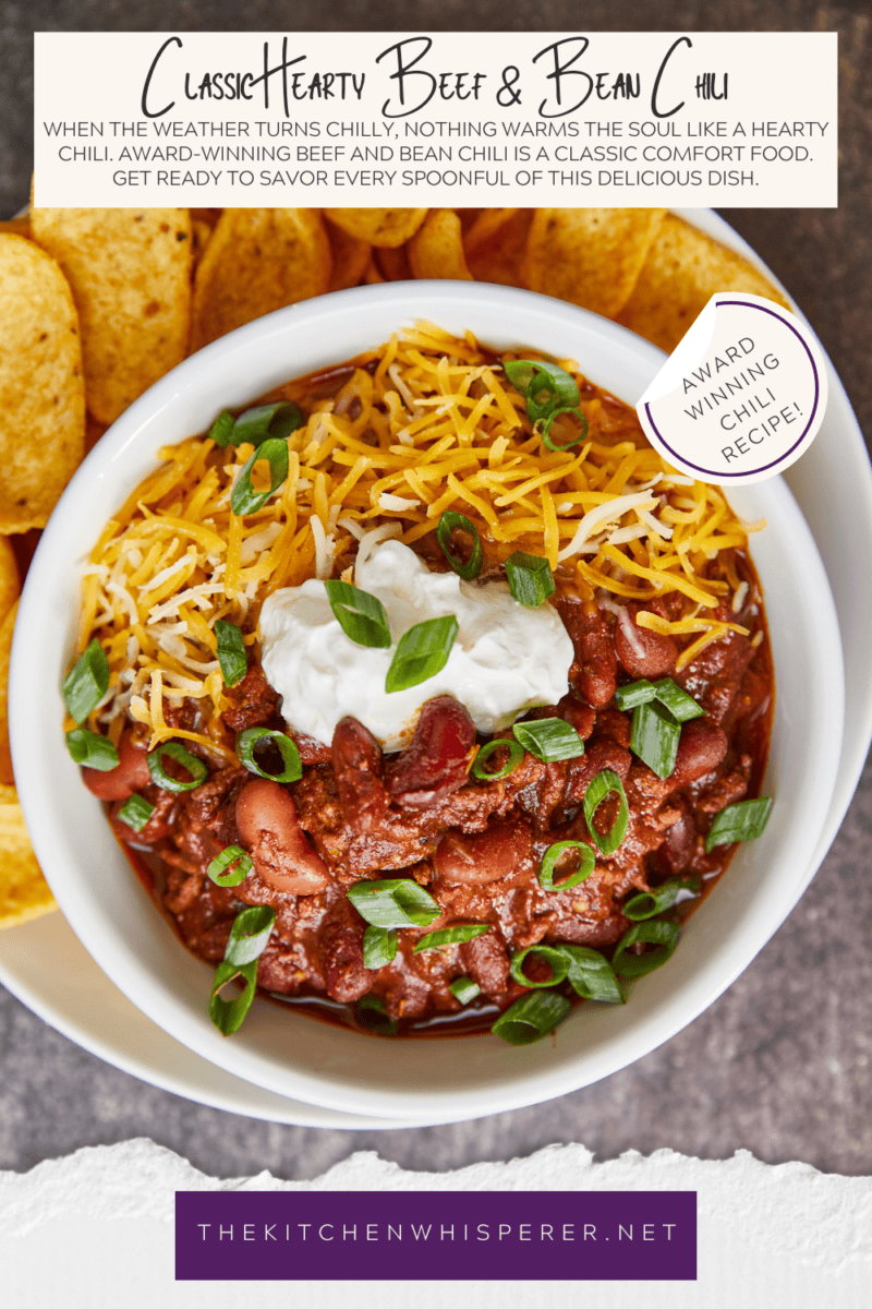 When the weather turns chilly, nothing warms the soul like a hearty chili. Award-winning beef and bean chili is a classic comfort food.