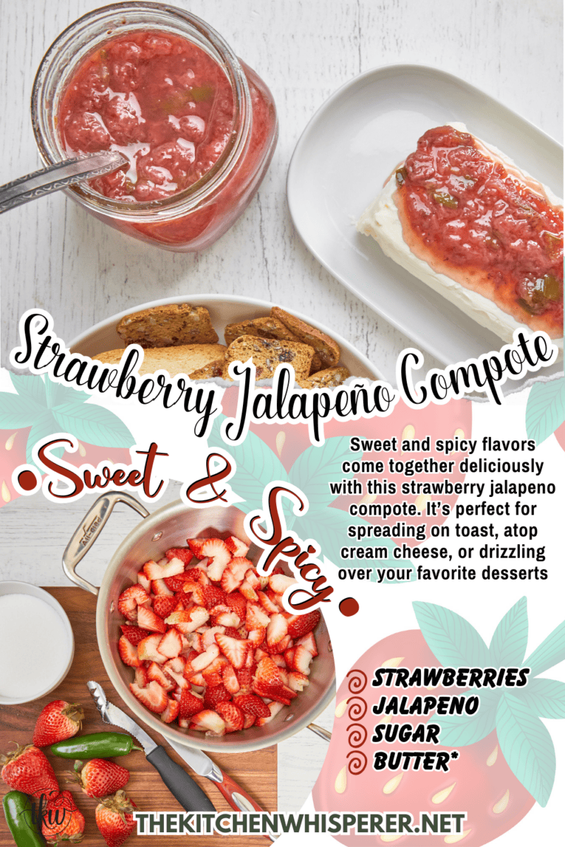 Sweet and spicy flavors come together deliciously with this strawberry jalapeno compote. It’s perfect for spreading on toast, atop cream cheese, or drizzling over your favorite desserts.