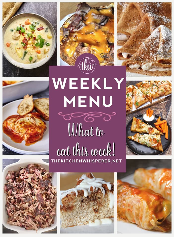 These Weekly Menu recipes allow you to get out of that same ol’ recipe rut and try some delicious and easy dishes! This week, I highly recommend making my The Best Smoked Pork Butt, Easy Creamy Boursin Potato Soup with Shallots, and Harvest Spice Pumpkin Crepes with Cinnamon Cream Filling.