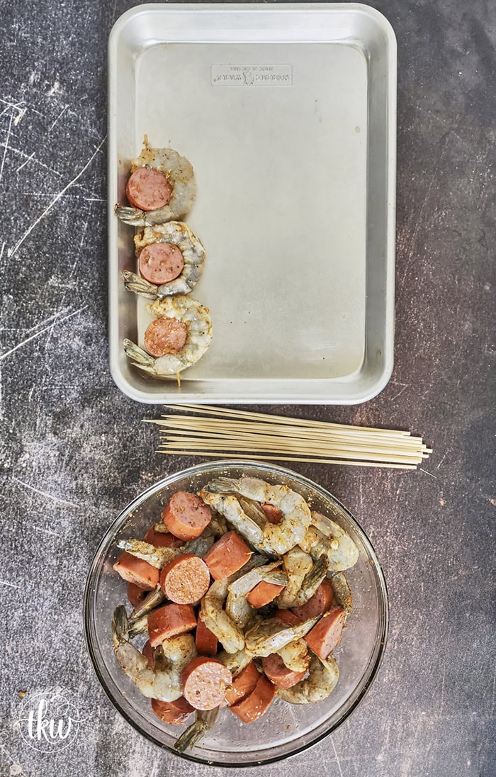 This 4-ingredient Smoked Sausage and shrimp skewer recipe is ready in under 15 minutes and is a crowd favorite! They're an easy, quick, and delicious bite that's perfect as an appetizer for game day or a weeknight meal!