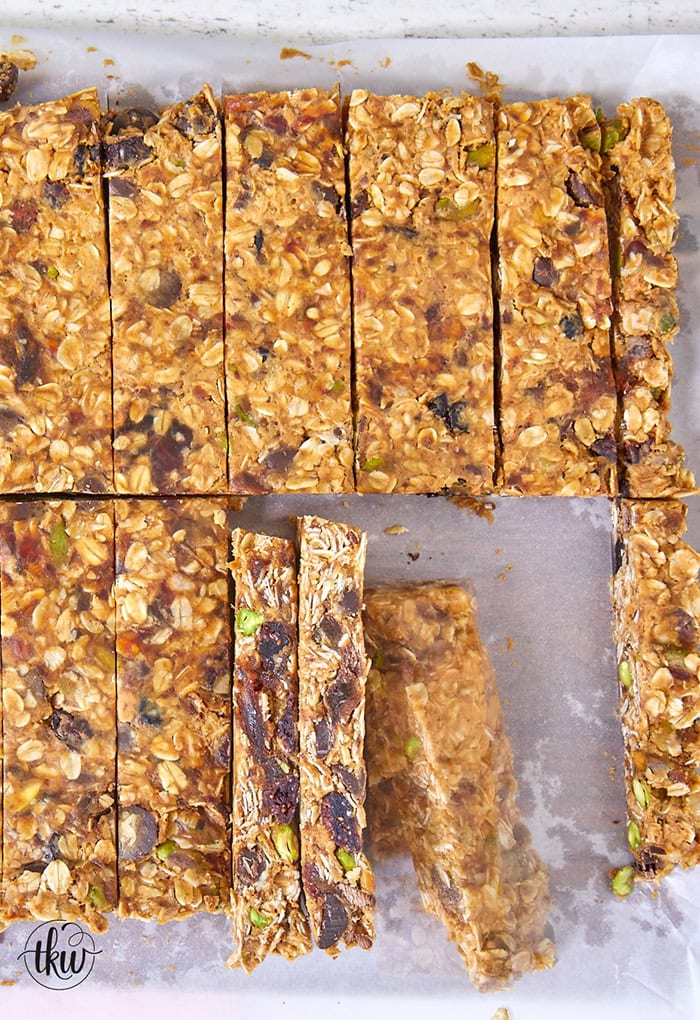 Deliciously naturally sweet, these no-bake peanut butter oat date bars are the perfect sweet treat full of pistachios, dried cranberries, and dark chocolate chips