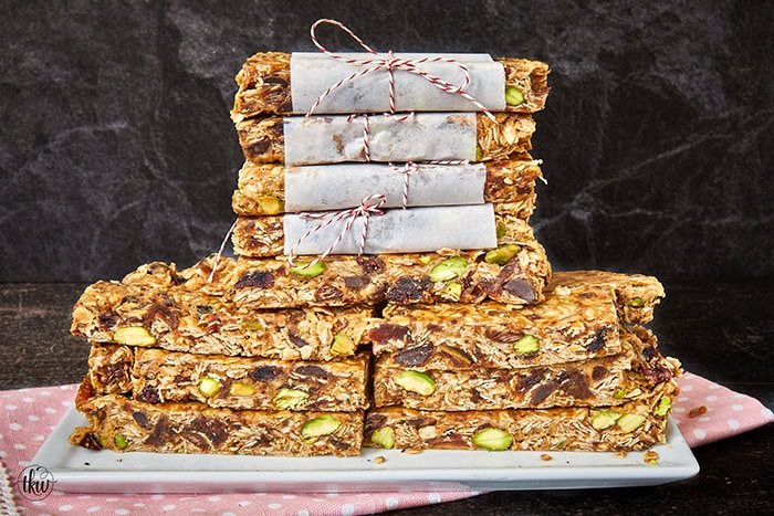 Deliciously naturally sweet, these no-bake peanut butter oat date bars are the perfect sweet treat full of pistachios, dried cranberries, and dark chocolate chips