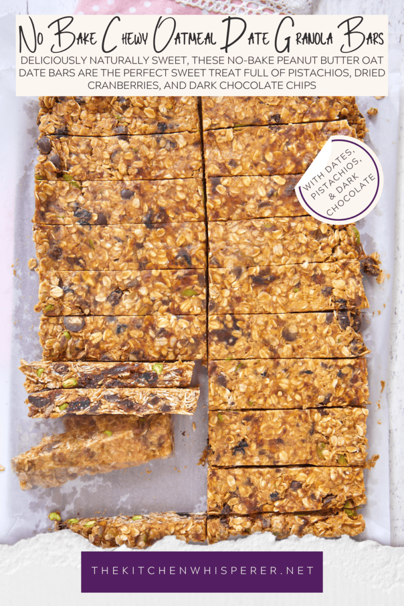 Deliciously naturally sweet, these no-bake peanut butter oat date bars are the perfect sweet treat full of pistachios, dried cranberries, and dark chocolate chips