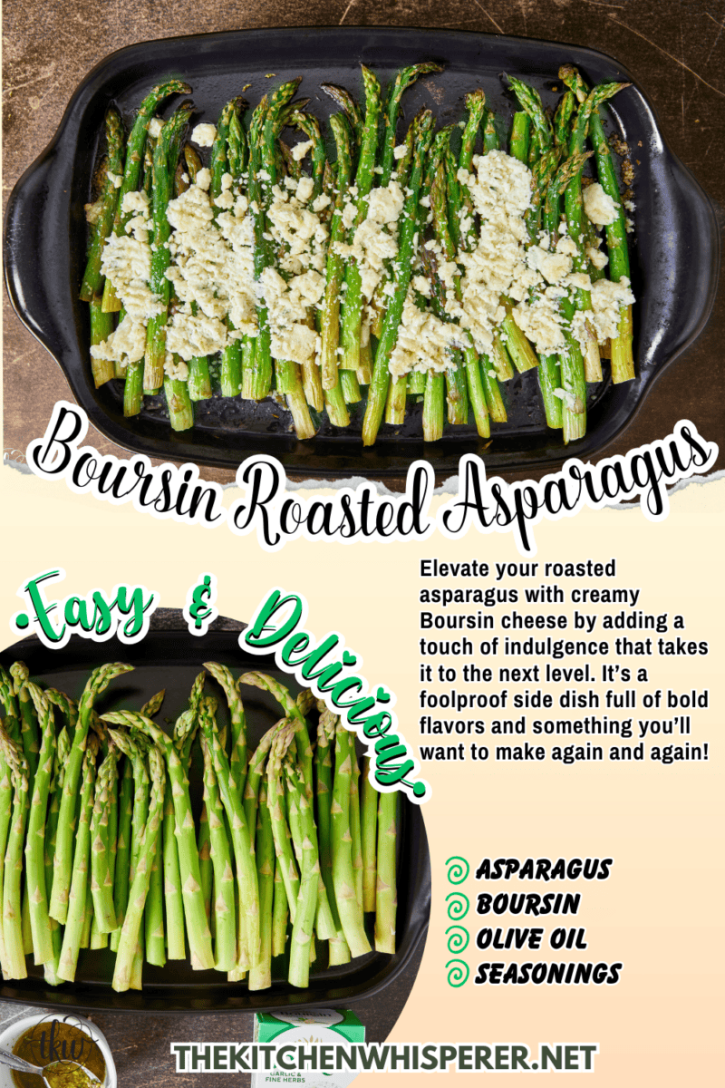 Elevate your roasted asparagus with creamy Boursin cheese by adding a touch of indulgence that takes it to the next level. It’s a foolproof side dish full of bold flavors and something you’ll want to make again and again!