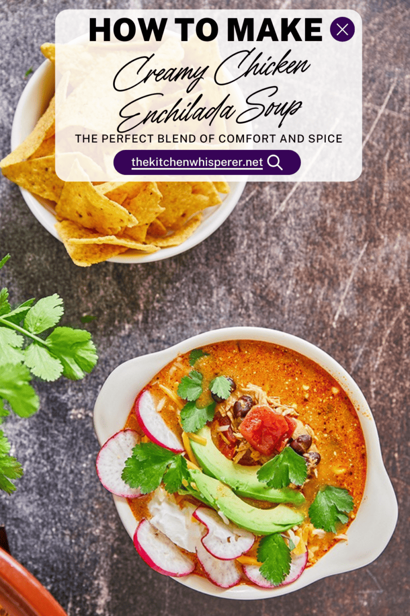 This Creamy Cheesy Chicken Enchilada Soup is the perfect blend of comfort and spice, made with simple pantry staples. Juicy shredded chicken, fire-roasted tomatoes, black beans, and peppers come together in a velvety broth infused with smoky Mexican spices. This soup delivers all the flavors of classic enchiladas in one easy, one-pot recipe.