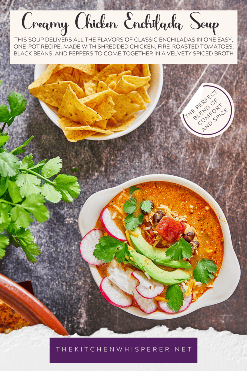 This Creamy Cheesy Chicken Enchilada Soup is the perfect blend of comfort and spice, made with simple pantry staples. Juicy shredded chicken, fire-roasted tomatoes, black beans, and peppers come together in a velvety broth infused with smoky Mexican spices. This soup delivers all the flavors of classic enchiladas in one easy, one-pot recipe.