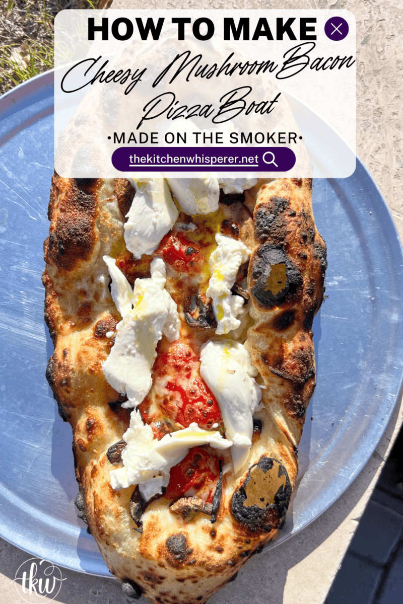 This wood-fired pizza, shaped like khachapuri, has a cheesy crust stuffed with cremini mushrooms, crispy bacon, and datterini tomatoes. It's then kissed with olive oil and finished with burrata, making it your new favorite pizza!